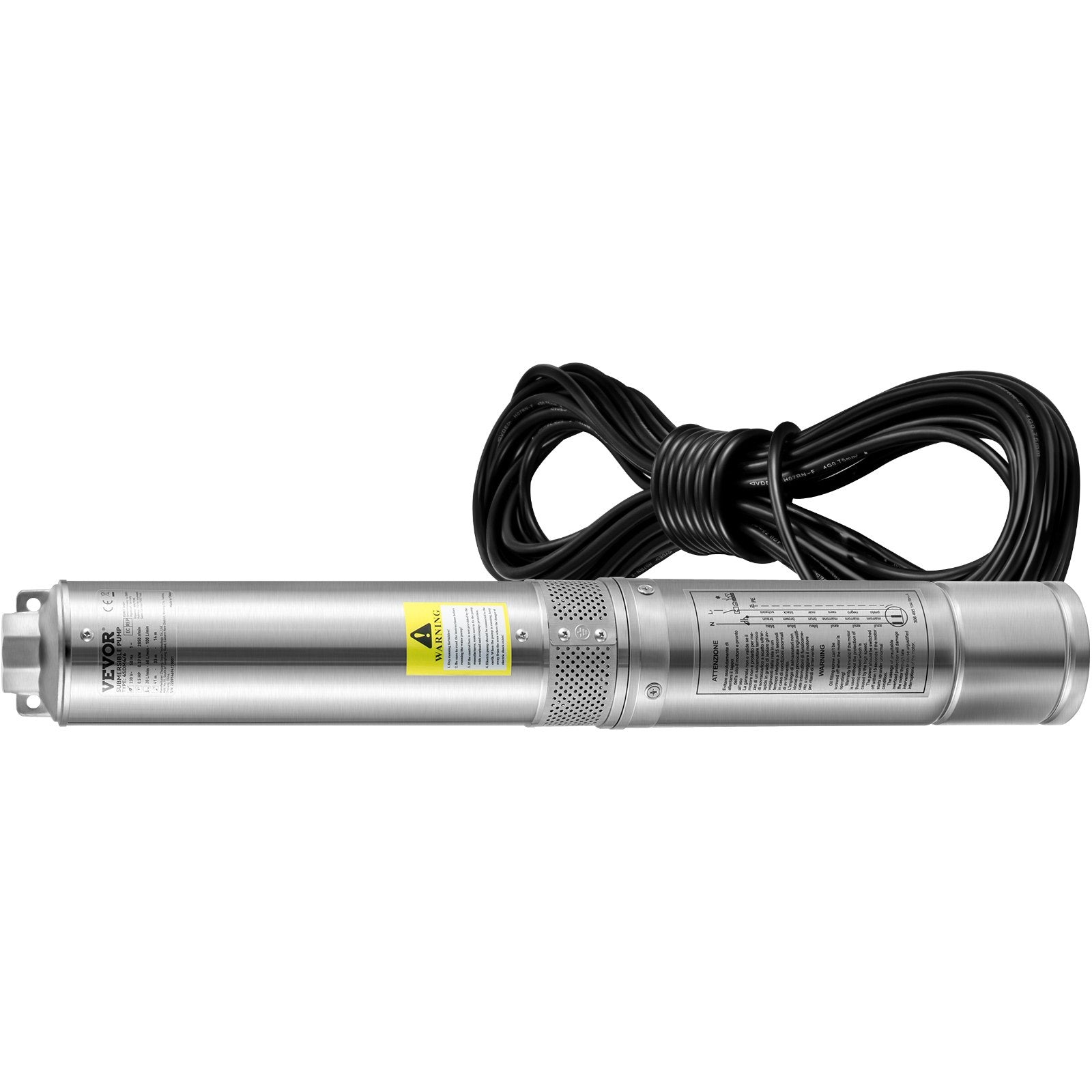 VEVOR Deep Well Submersible Pump, 2HP/1500W 230V/60Hz, 37GPM Flow 427 ft Head, with 33 ft Electric Cord, 4 inch Stainless Steel Water Pumps for Industrial, Irrigation & Home Use, IP68 Waterproof Grade 