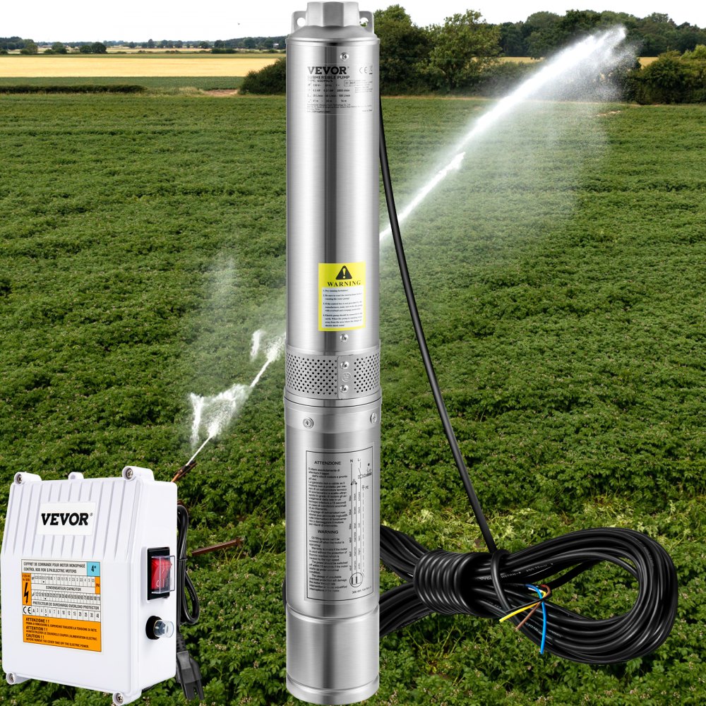 VEVOR Deep Well Submersible Pump Stainless Steel Water Pump 2HP 230V 37GPM 427ft 