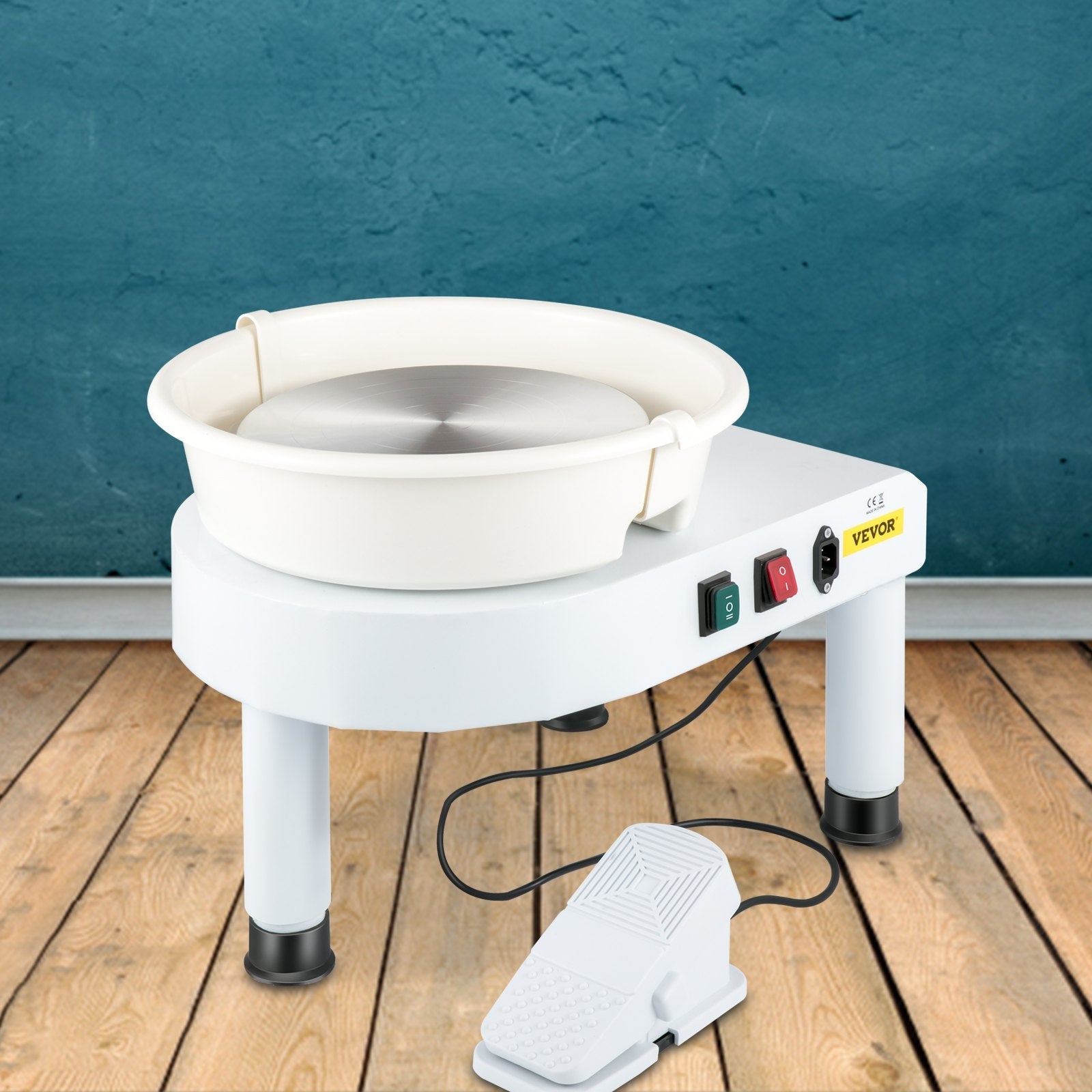 VEVOR Pottery Wheel, 14in Ceramic Wheel Forming Machine, 0-300RPM Speed Manual Adjustable 0-7.8in Lift Leg, Foot Pedal Detachable Basin, Sculpting Tool Accessory Kit for Work Art Craft DIY 