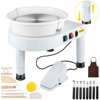 VEVOR Pottery Wheel, 14in Ceramic Wheel Forming Machine, 0-300RPM Speed Manual Adjustable 0-7.8in Lift Leg, Foot Pedal Detachable Basin, Sculpting Tool Accessory Kit for Work Art Craft DIY 