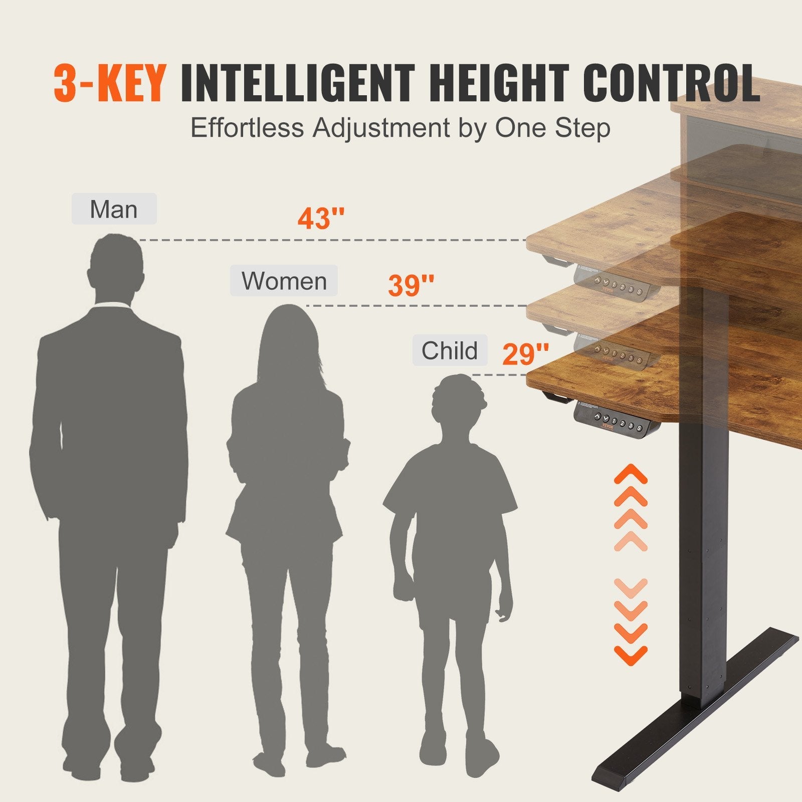VEVOR Height Adjustable Desk, 47.2" x 23.6" Electric Dual Monitor Riser Workstation, Whole Piece Desk Board Sit to Stand, 3-Key Modes Sturdy Dual Metal Frame,180LBS Capacity for Computer Home & Office 