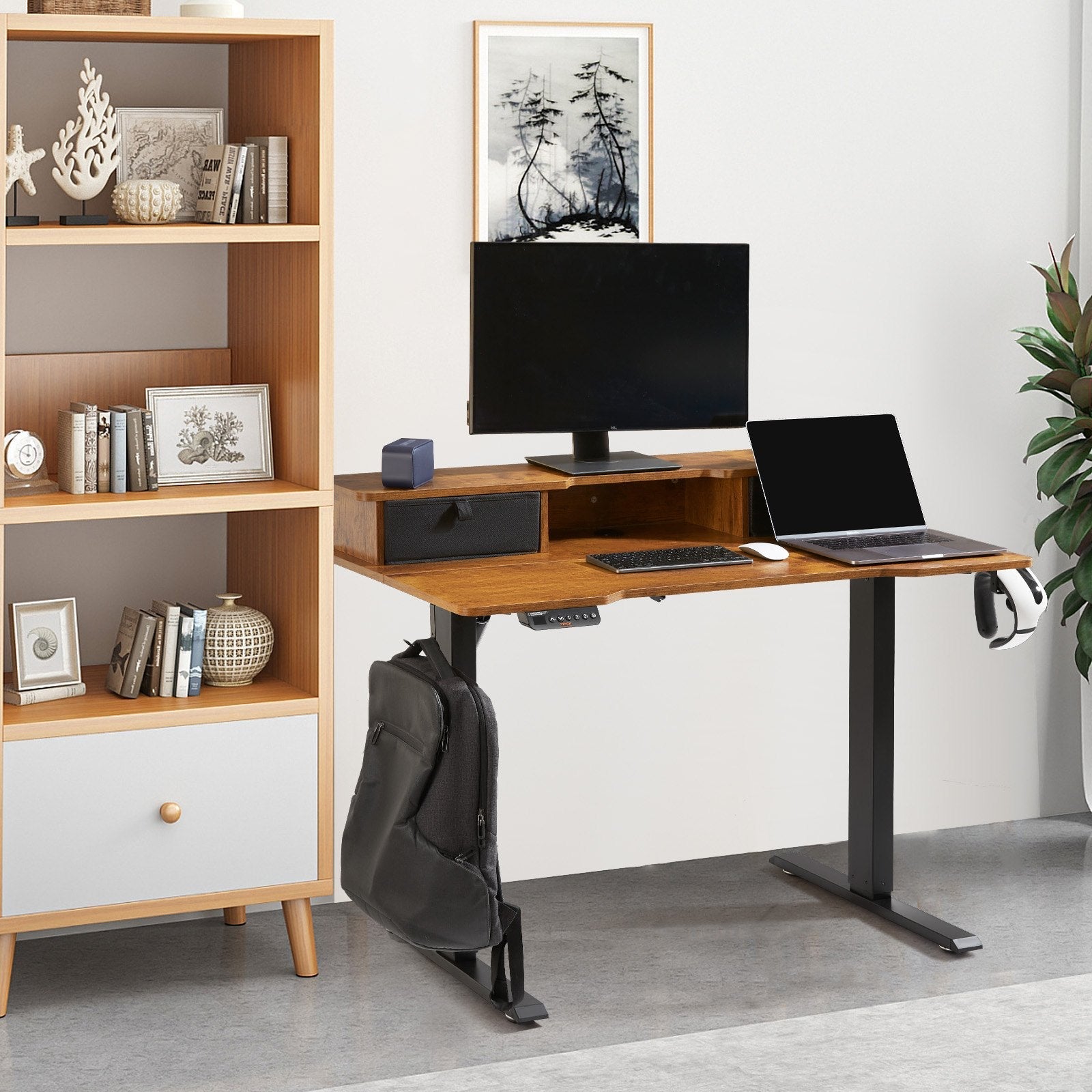 VEVOR Height Adjustable Desk, 47.2" x 23.6" Electric Dual Monitor Riser Workstation, Whole Piece Desk Board Sit to Stand, 3-Key Modes Sturdy Dual Metal Frame,180LBS Capacity for Computer Home & Office 