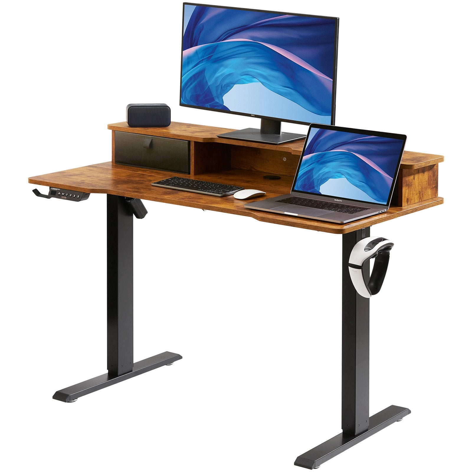 VEVOR Height Adjustable Desk, 47.2" x 23.6" Electric Dual Monitor Riser Workstation, Whole Piece Desk Board Sit to Stand, 3-Key Modes Sturdy Dual Metal Frame,180LBS Capacity for Computer Home & Office 