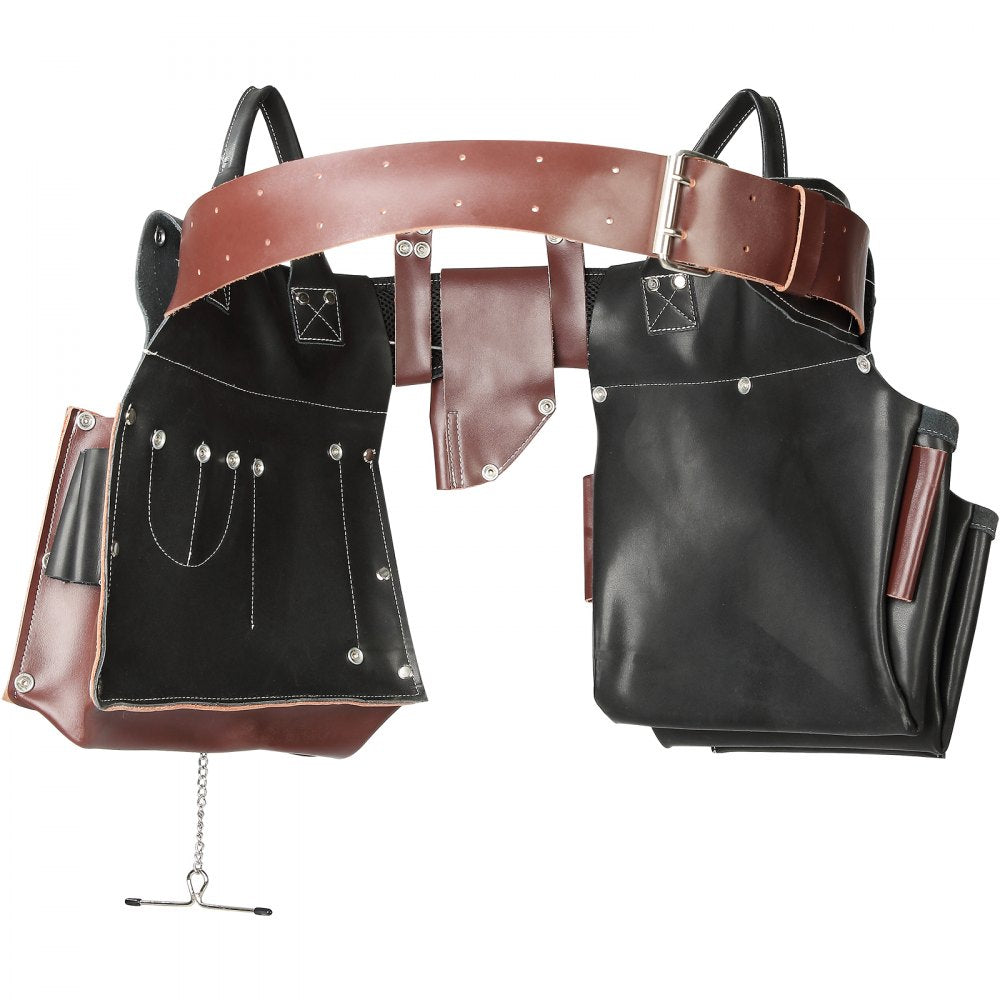 VEVOR Tool Belt, 31 Pockets, Adjusts from 32 Inches to 54 Inches, Leather Heavy Duty Tool Pouch Bag, Detachable Tool Bag for Electrician, Carpenter, Handyman, Woodworker, Construction, Black/Brown 