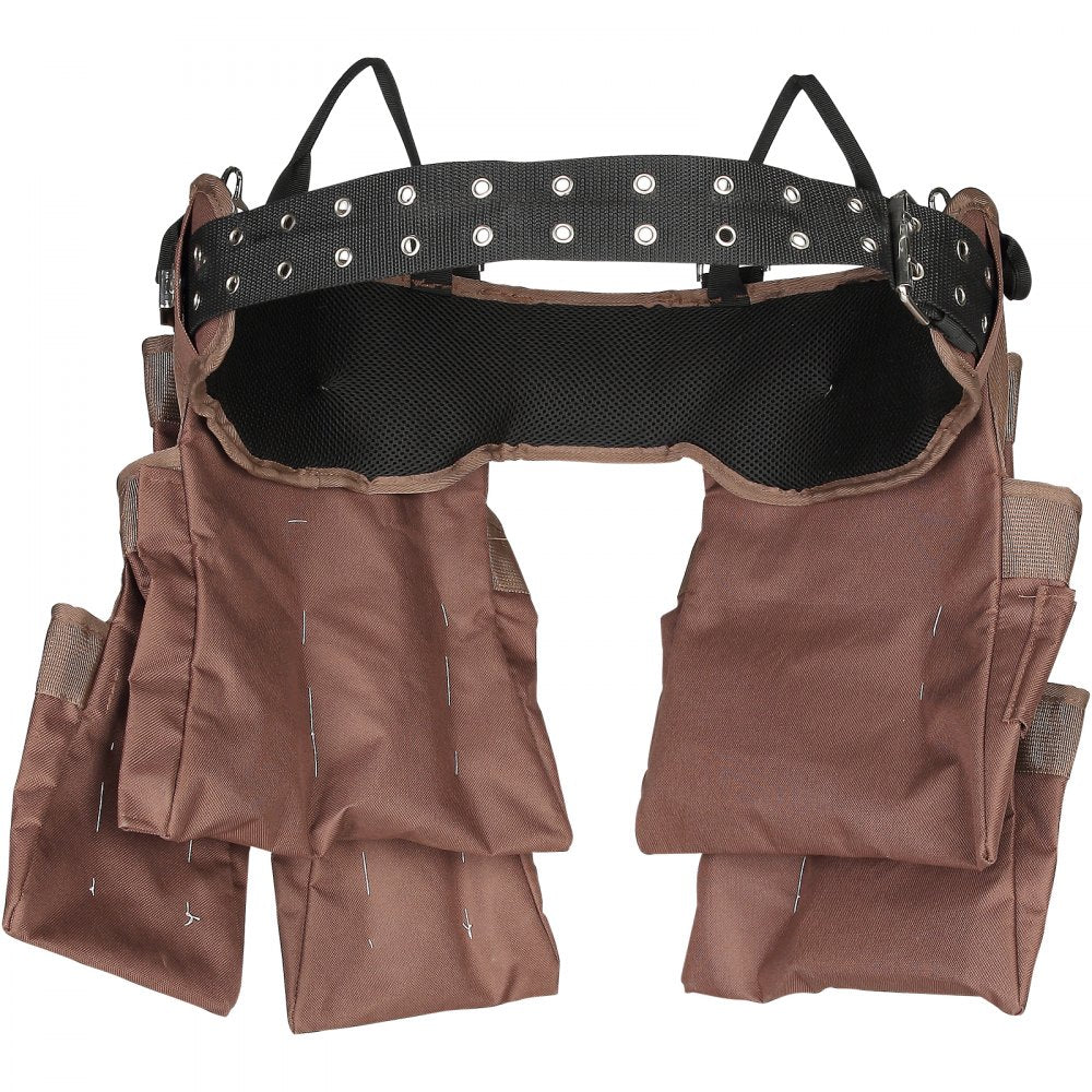 VEVOR Tool Belt, 19 Pockets, Adjusts from 32 Inches to 54 Inches, Polyester Heavy Duty Tool Pouch Bag, Detachable Tool Bag for Electrician, Carpenter, Handyman, Woodworker, Construction, Framer, Brown 