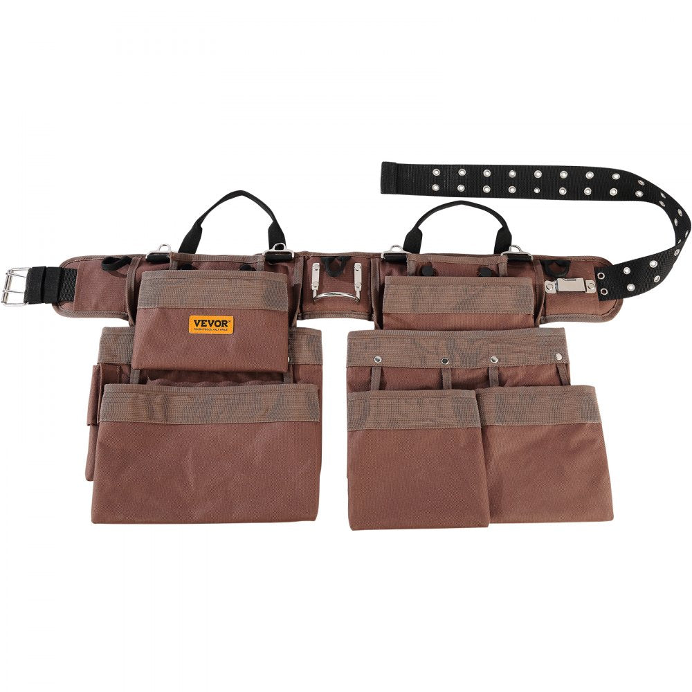 VEVOR Tool Belt, 19 Pockets, Adjusts from 32 Inches to 54 Inches, Polyester Heavy Duty Tool Pouch Bag, Detachable Tool Bag for Electrician, Carpenter, Handyman, Woodworker, Construction, Framer, Brown 