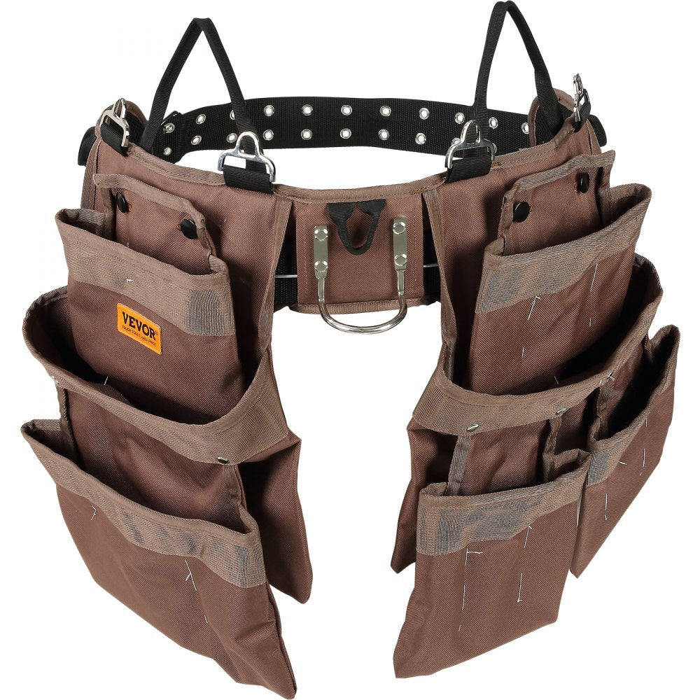 VEVOR Tool Belt, 19 Pockets, Adjusts from 32 Inches to 54 Inches, Polyester Heavy Duty Tool Pouch Bag, Detachable Tool Bag for Electrician, Carpenter, Handyman, Woodworker, Construction, Framer, Brown 