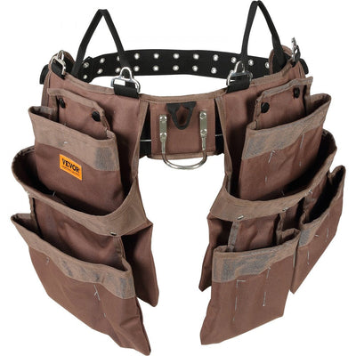 VEVOR Tool Belt, 19 Pockets, Adjusts from 32 Inches to 54 Inches, Polyester Heavy Duty Tool Pouch Bag, Detachable Tool Bag for Electrician, Carpenter, Handyman, Woodworker, Construction, Framer, Brown 