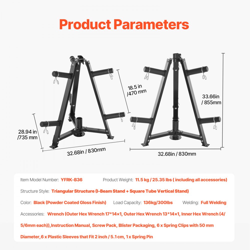 VEVOR Weight Plate Rack Weight Plate Tree Home Gym Barbell Storage Stand 2 inch 