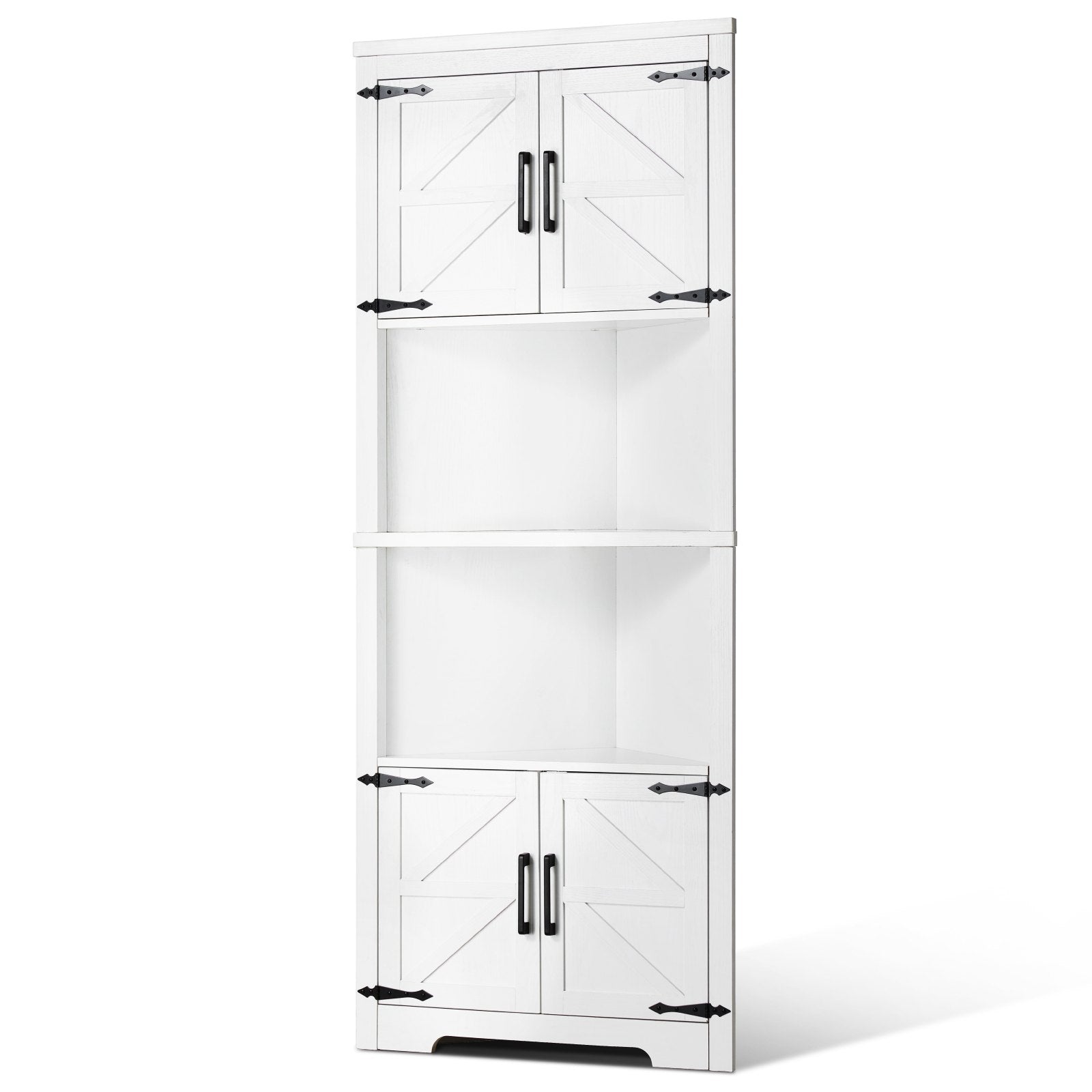 VEVOR 68" Corner Storage Cabinet with 4 Wooden Doors & Adjustable Shelves White 