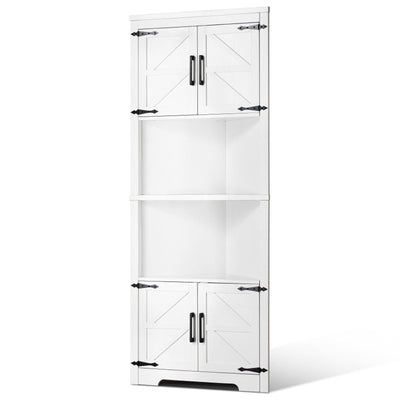VEVOR 68" Corner Storage Cabinet with 4 Wooden Doors & Adjustable Shelves White 