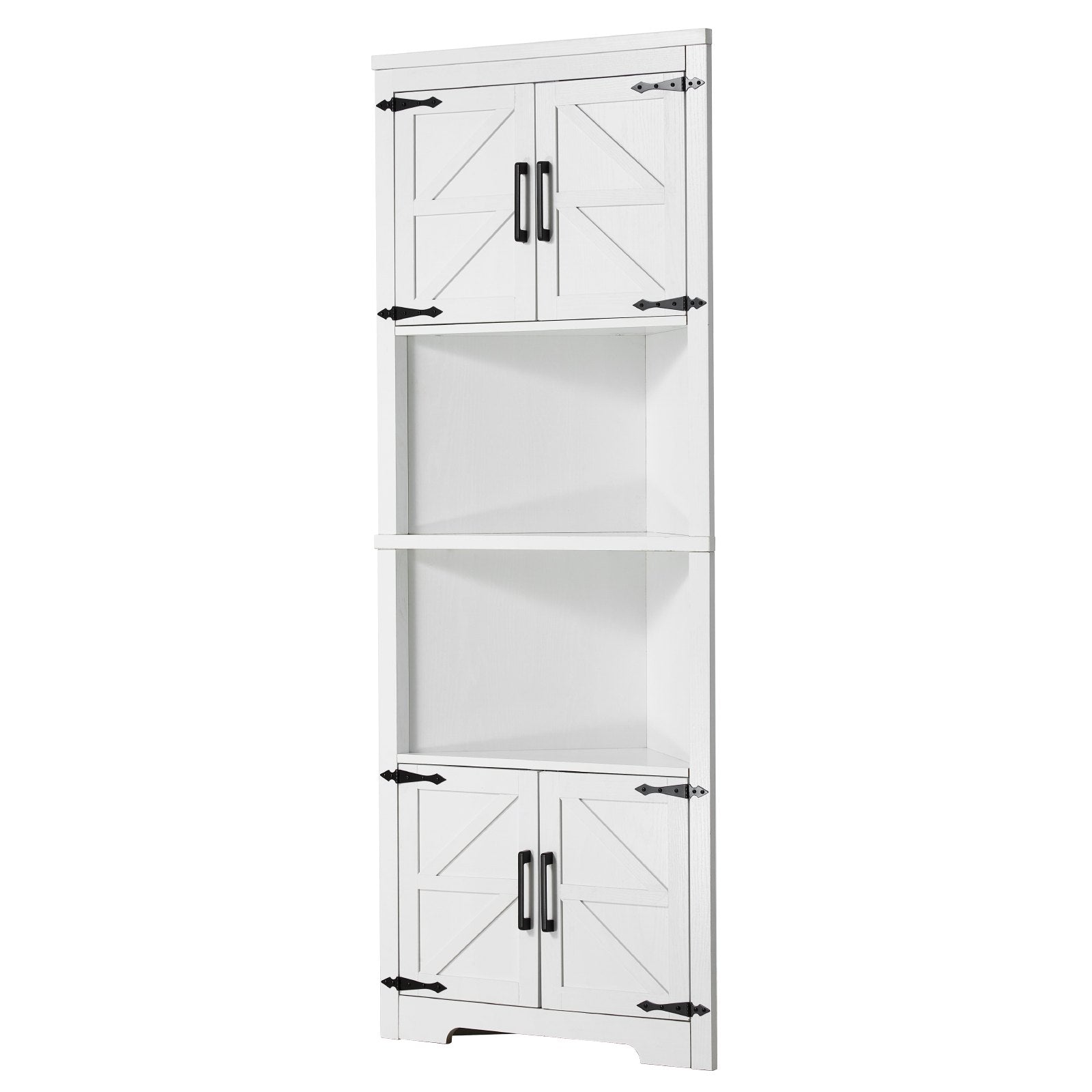 VEVOR 68" Corner Storage Cabinet with 4 Wooden Doors & Adjustable Shelves White 