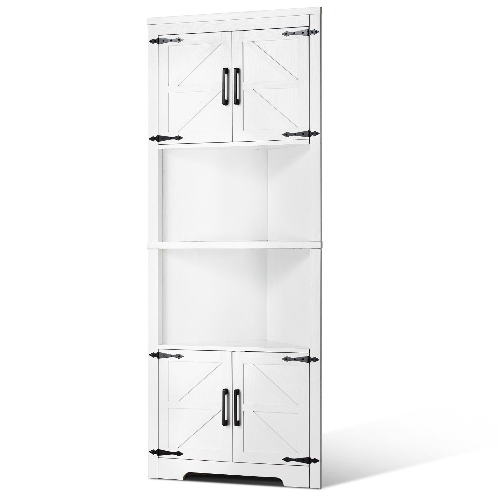 VEVOR 68" Corner Storage Cabinet with 4 Wooden Doors & Adjustable Shelves White 
