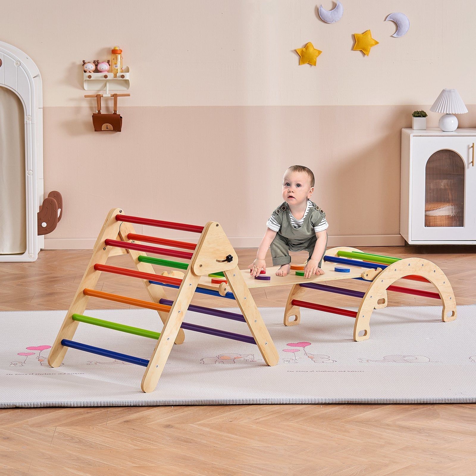 VEVOR Pikler Triangle Set 5in1 Montessori Climbing Toys Toddlers Large Colorful 