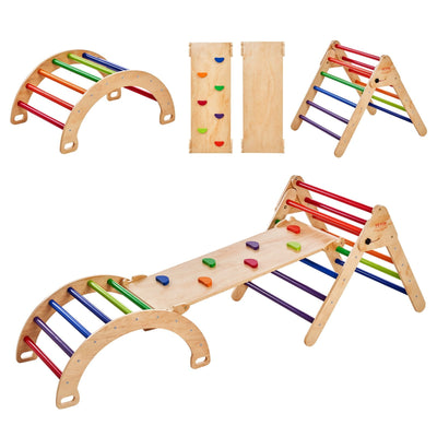VEVOR Pikler Triangle Set 5in1 Montessori Climbing Toys Toddlers Large Colorful 