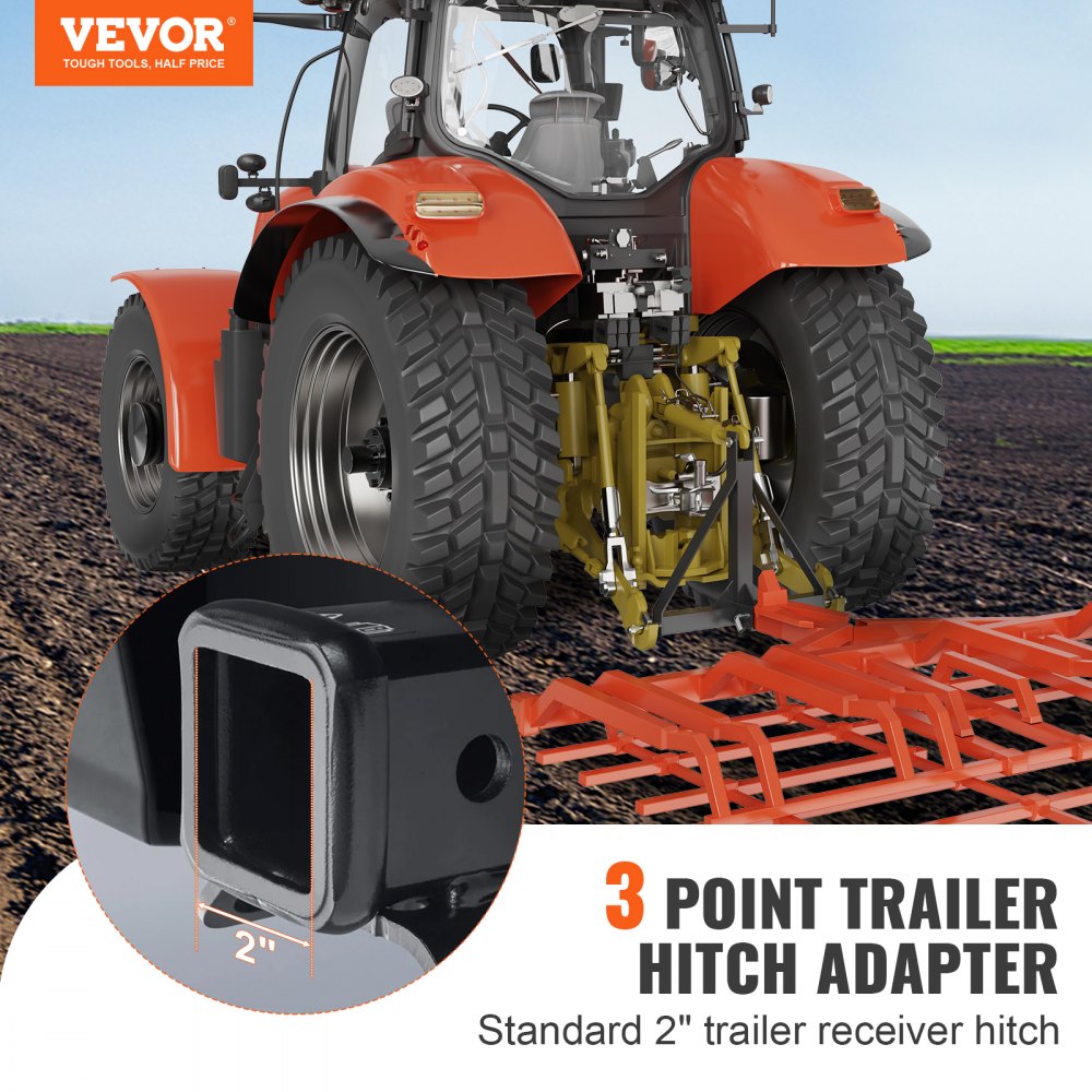 VEVOR 3 Point Hitch Receiver, 3 Point 2" Receiver Trailer Hitch Category 1 Tractor Tow Drawbar Adapter with Pins, Compatible with Kubota, Mahindra, Ford, Yanmar, John Deere, Massey Ferguson 