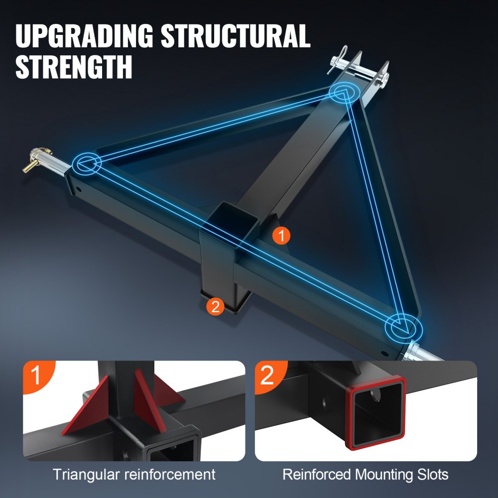VEVOR 3 Point Hitch Receiver, 3 Point 2" Receiver Trailer Hitch Category 1 Tractor Tow Drawbar Adapter with Pins, Compatible with Kubota, Mahindra, Ford, Yanmar, John Deere, Massey Ferguson 