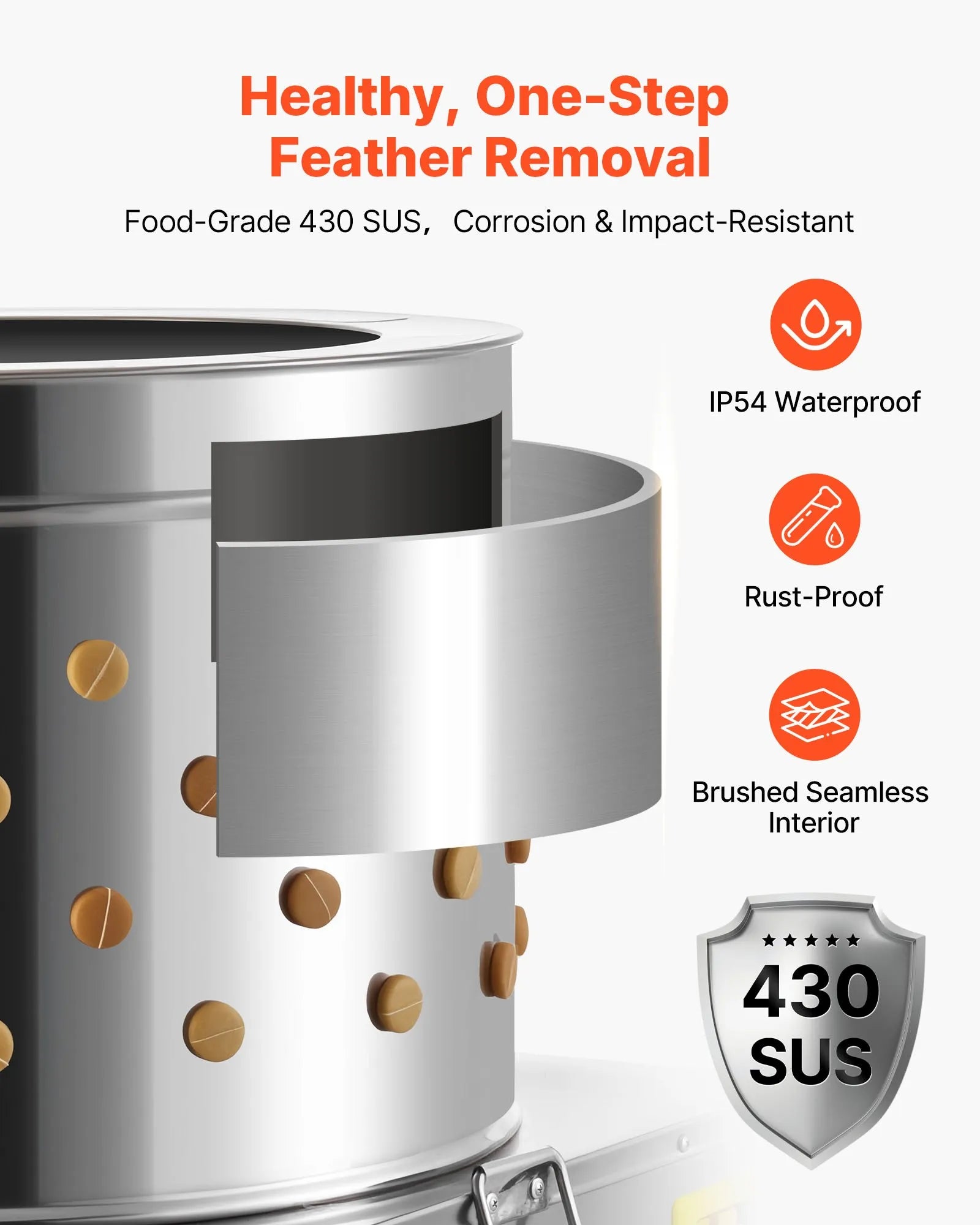 VEVOR Chicken Plucker Machine, 23.6 in Drum, 2200W & 240RPM Electric Chicken Plucking Machine with 119 Soft Fingers & Transport Wheels, Stainless Steel Feather Remover for Processing 2-4 Chicks Once 