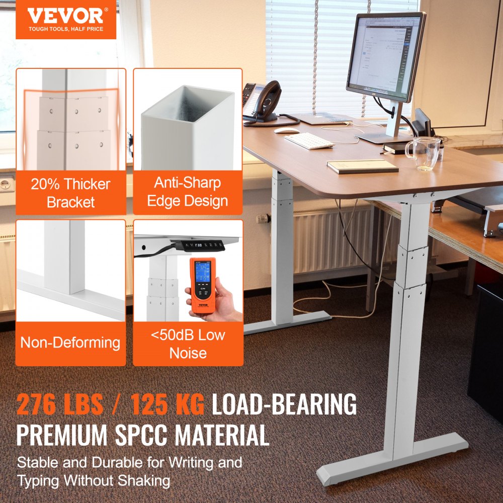 VEVOR Standing Desk Frame Dual Motor, Adjustable 26"-50.8" Height & 43.3"-70.1" Length Electric Stand Up Computer Desk Legs, Ergonomic DIY Workstation Base for Home Office 3 Positions (Frame Only) 