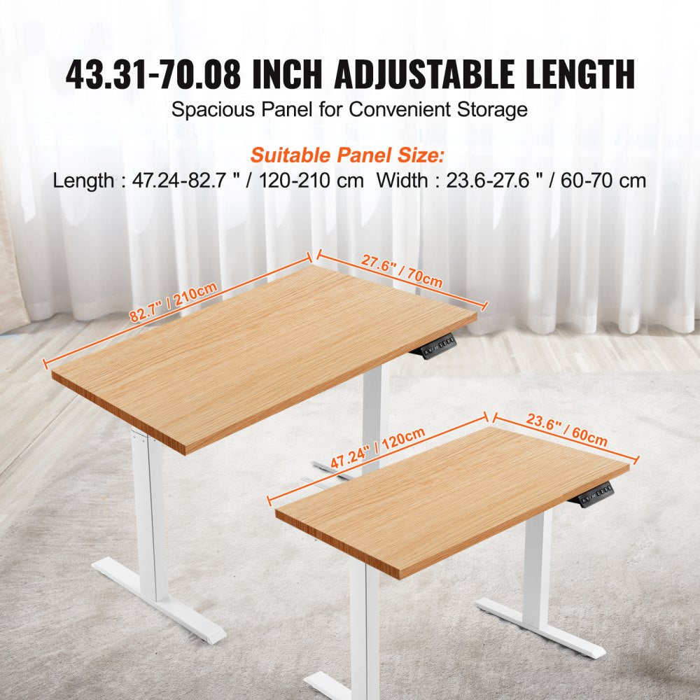 VEVOR Standing Desk Frame Dual Motor, Adjustable 26"-50.8" Height & 43.3"-70.1" Length Electric Stand Up Computer Desk Legs, Ergonomic DIY Workstation Base for Home Office 3 Positions (Frame Only) 