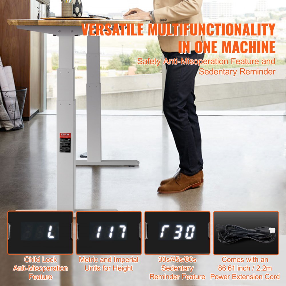 VEVOR Standing Desk Frame Dual Motor, Adjustable 26"-50.8" Height & 43.3"-70.1" Length Electric Stand Up Computer Desk Legs, Ergonomic DIY Workstation Base for Home Office 3 Positions (Frame Only) 