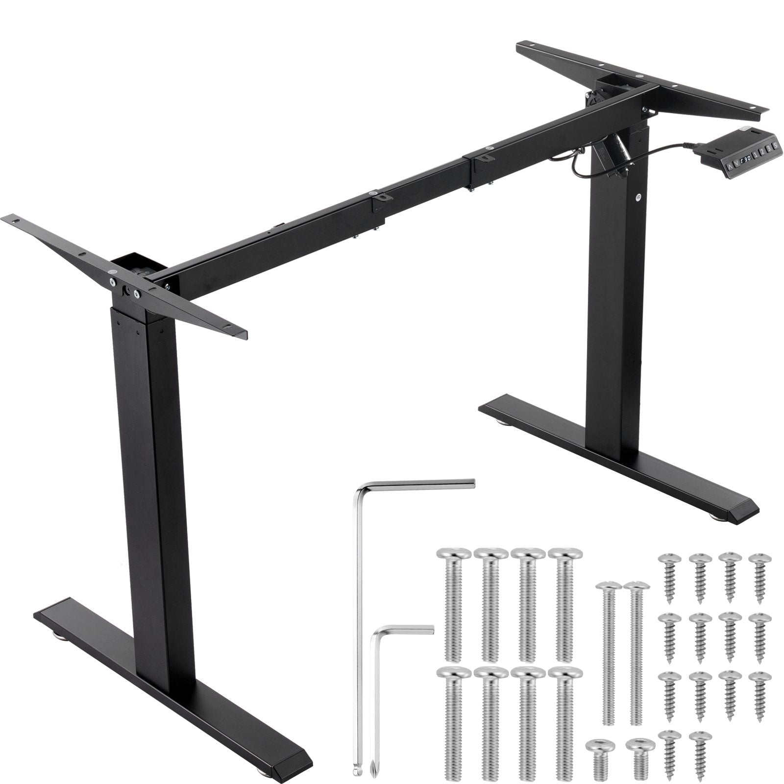 VEVOR Standing Desk Frame, Adjustable 27.6-46.1 inch Height & 35.4-53.2 inch Length Electric Stand Up Computer Desk Legs, Ergonomic DIY Workstation Base for Home and Office (Black Frame Only) 