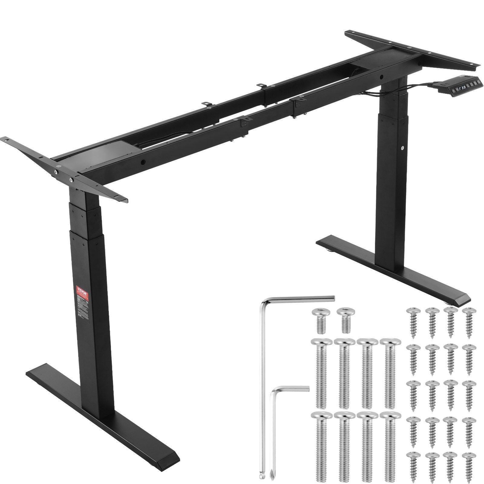 VEVOR Standing Desk Frame Dual Motor, Adjustable 26"-50.8" Height & 43.3"-70.1" Length Electric Stand Up Computer Desk Legs, Ergonomic Workstation Base for Home Office 3 Positions (Black Frame Only) 