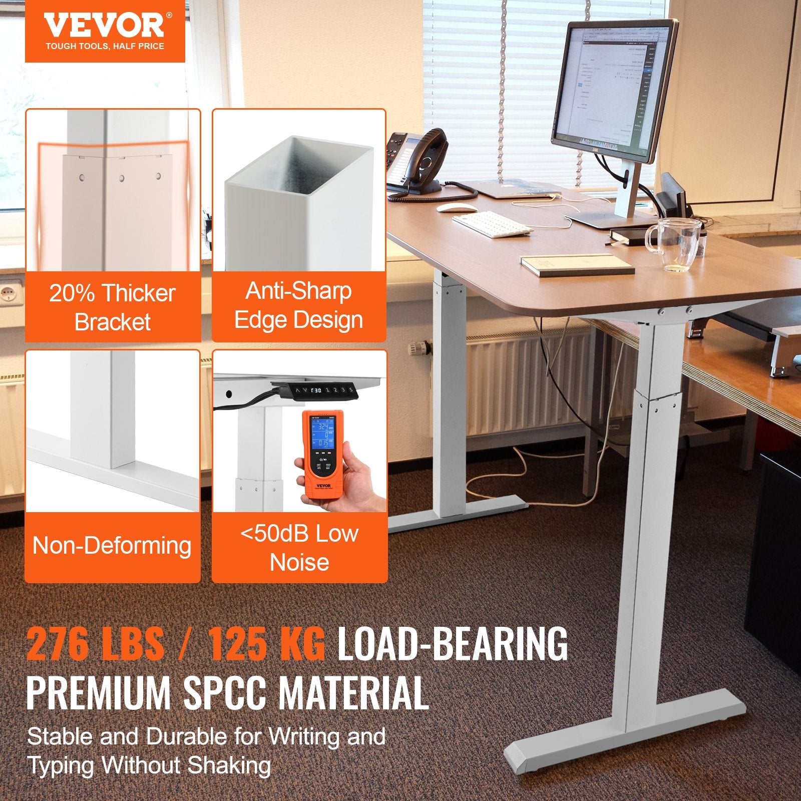 VEVOR Standing Desk Frame Dual Motor, Adjustable 27.6"-46.1" Height & 43.3"-70.1" Length Electric Stand Up Computer Desk Legs, Ergonomic DIY Workstation Base for Home and Office (White Frame Only) 