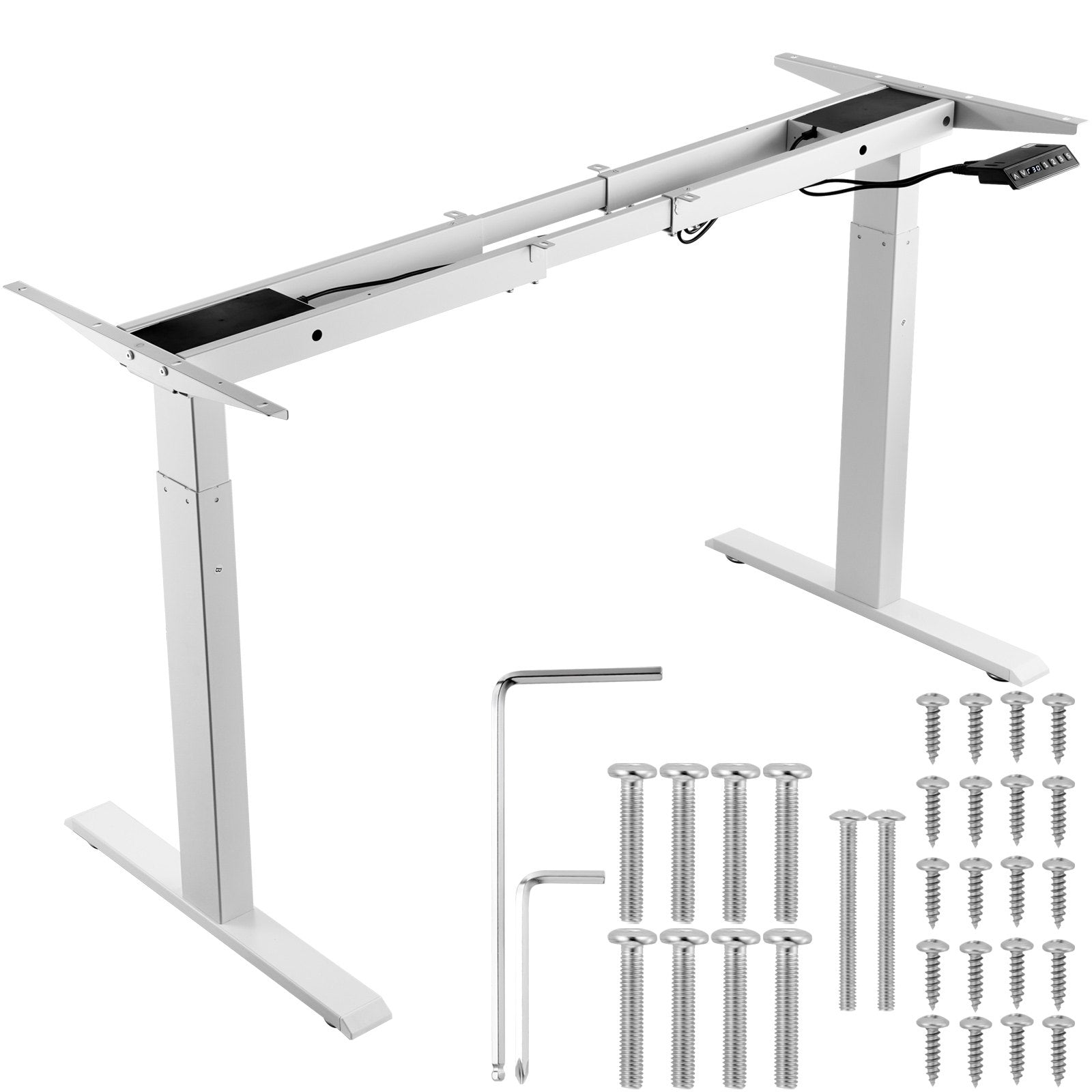 VEVOR Standing Desk Frame Dual Motor, Adjustable 27.6"-46.1" Height & 43.3"-70.1" Length Electric Stand Up Computer Desk Legs, Ergonomic DIY Workstation Base for Home and Office (White Frame Only) 