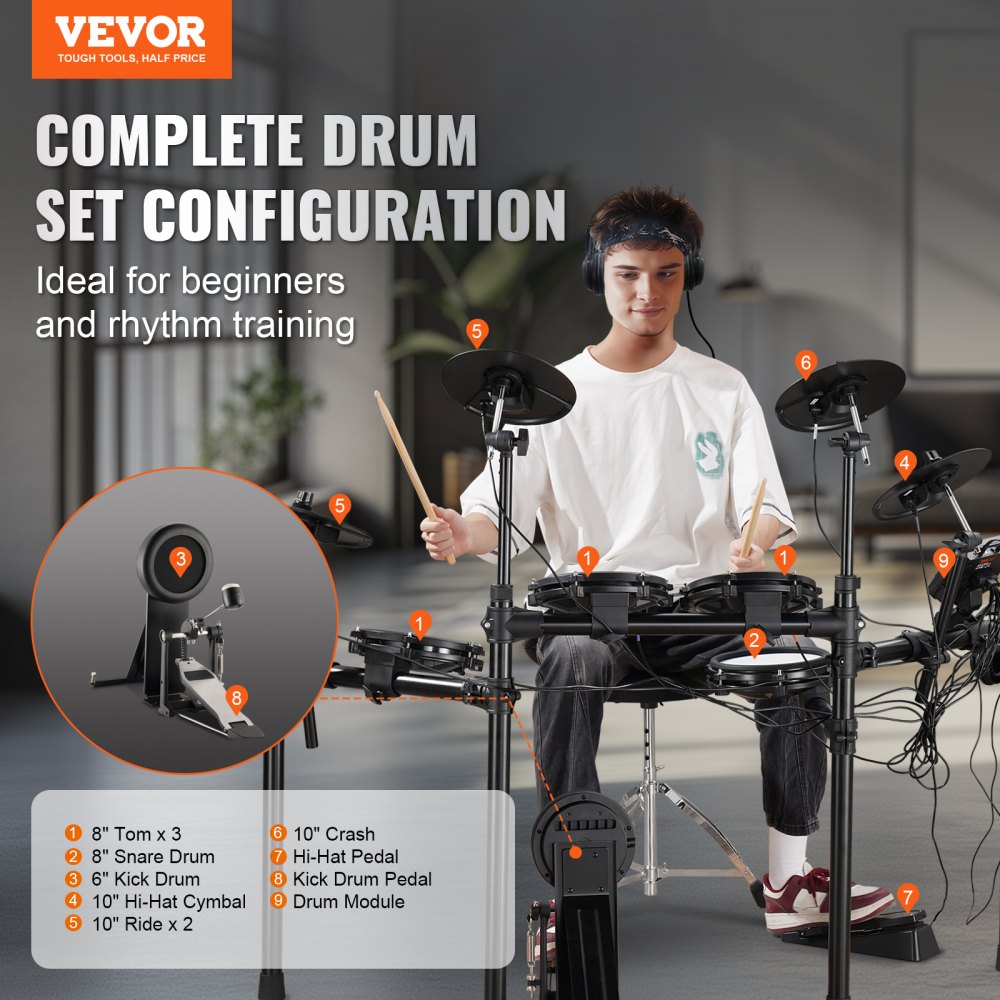 VEVOR Electric Drum Set Electronic Drum Kit 480 Sounds for Beginners & Adults 