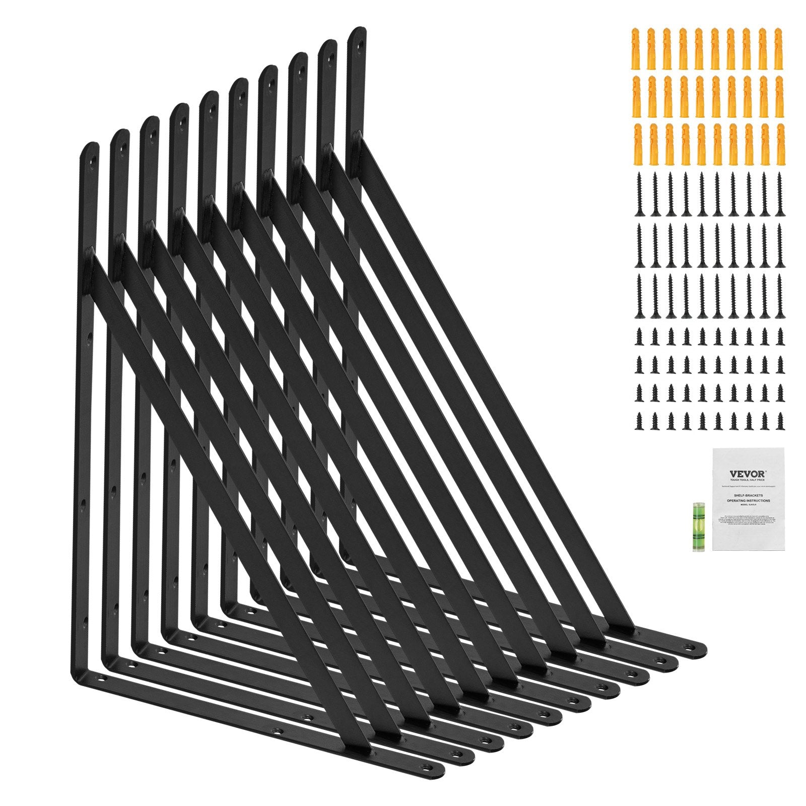 VEVOR Shelf Bracket, 12 x 8 in 10 Pcs, Heavy Duty Floating Shelf Brackets, Brackets for Shelves, 3mm Thick Matte Black Triangle Shelf Bracket,Steel Shelving Brackets with 160 lbs Load Capacity 