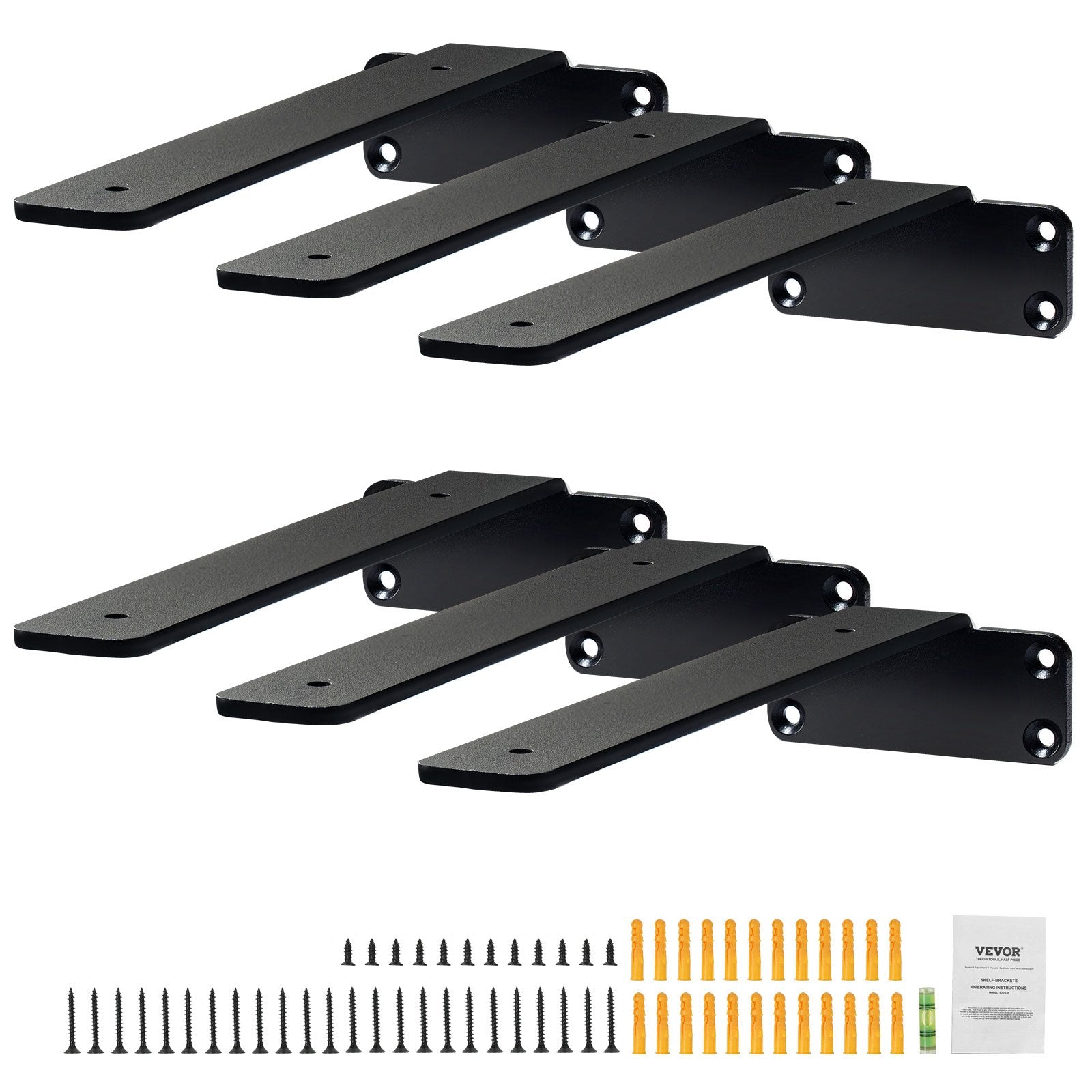 VEVOR Shelf Bracket, 8”L x 4”W x 1.6”H 6 Pcs, Heavy Duty Floating Shelf Brackets, Brackets for Shelves, 5mm Thick Matte Black L Shelf Bracket,Steel Shelving Brackets with 160 lbs Load Capacity 