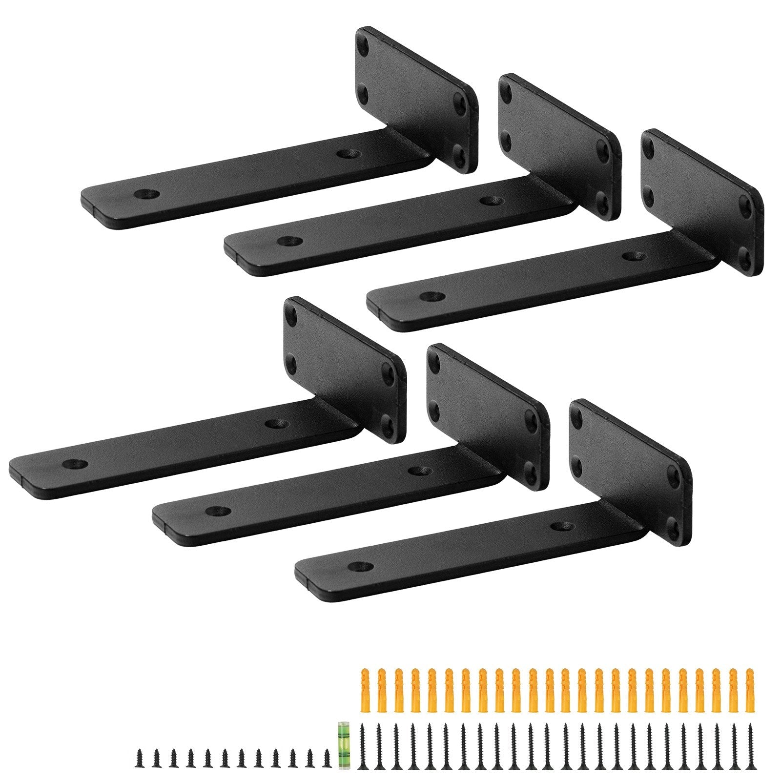 VEVOR Shelf Bracket, 8”L x 4”W x 1.6”H 6 Pcs, Heavy Duty Floating Shelf Brackets, Brackets for Shelves, 5mm Thick Matte Black L Shelf Bracket,Steel Shelving Brackets with 160 lbs Load Capacity 