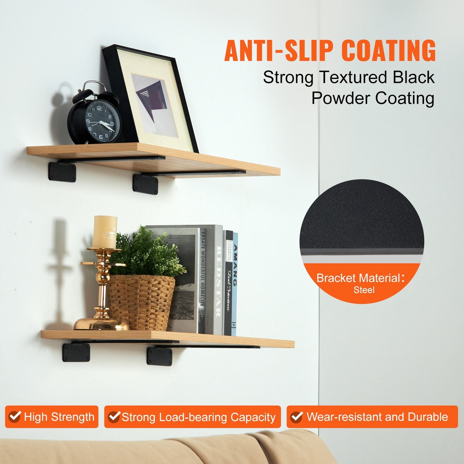 VEVOR Shelf Bracket, 6”L x 4”W x 1.6”H 6 Pcs, Heavy Duty Floating Shelf Brackets, Brackets for Shelves, 5mm Thick Matte Black L Shelf Bracket,Steel Shelving Brackets with 160 lbs Load Capacity 