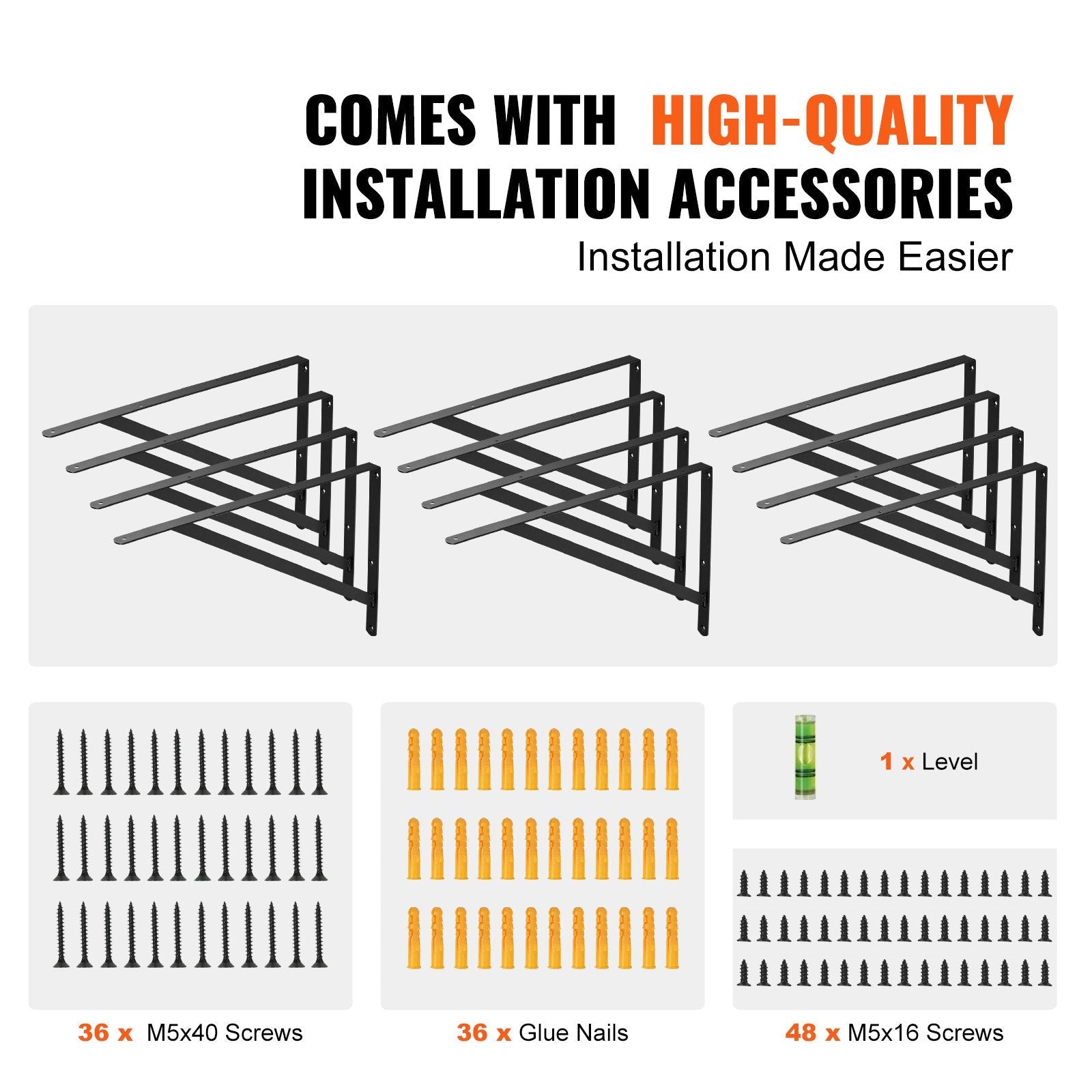 VEVOR Shelf Bracket, 18 x 12 in 12 Pcs, Heavy Duty Floating Shelf Brackets, Brackets for Shelves, 3mm Thick Matte Black Triangle Shelf Bracket,Steel Shelving Brackets with 160 lbs Load Capacity 
