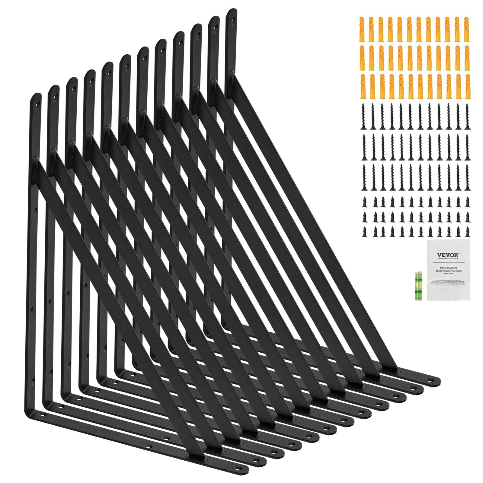 VEVOR Shelf Bracket, 18 x 12 in 12 Pcs, Heavy Duty Floating Shelf Brackets, Brackets for Shelves, 3mm Thick Matte Black Triangle Shelf Bracket,Steel Shelving Brackets with 160 lbs Load Capacity 
