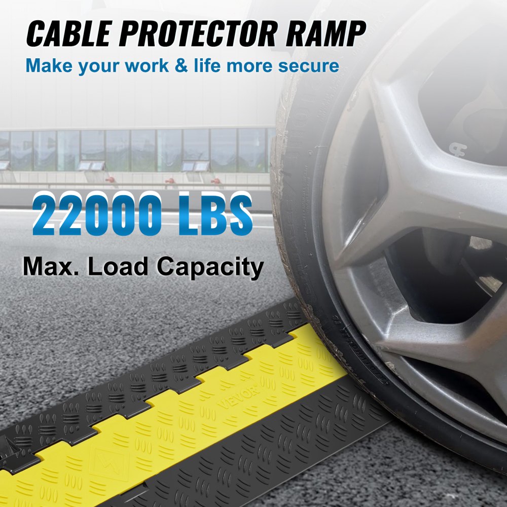 VEVOR 5 PCs Cable Protector Ramp, 2 Channel, 22000 lbs/axle Capacity Heavy Duty TPU Wire Cover Ramp Hose Protector Ramp Driveway, Traffic Speed Bump with TPR Flip-Open Top Cover, for Indoor & Outdoor 