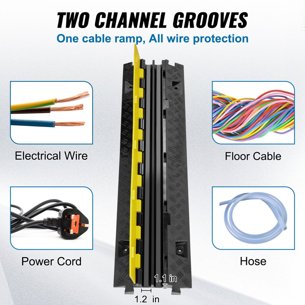VEVOR 5 PCs Cable Protector Ramp, 2 Channel, 22000 lbs/axle Capacity Heavy Duty TPU Wire Cover Ramp Hose Protector Ramp Driveway, Traffic Speed Bump with TPR Flip-Open Top Cover, for Indoor & Outdoor 