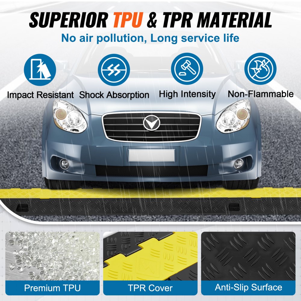 VEVOR 5 PCs Cable Protector Ramp, 2 Channel, 22000 lbs/axle Capacity Heavy Duty TPU Wire Cover Ramp Hose Protector Ramp Driveway, Traffic Speed Bump with TPR Flip-Open Top Cover, for Indoor & Outdoor 