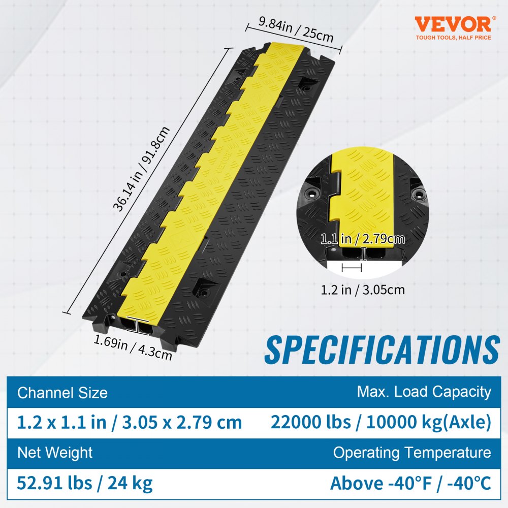 VEVOR 5 PCs Cable Protector Ramp, 2 Channel, 22000 lbs/axle Capacity Heavy Duty TPU Wire Cover Ramp Hose Protector Ramp Driveway, Traffic Speed Bump with TPR Flip-Open Top Cover, for Indoor & Outdoor 