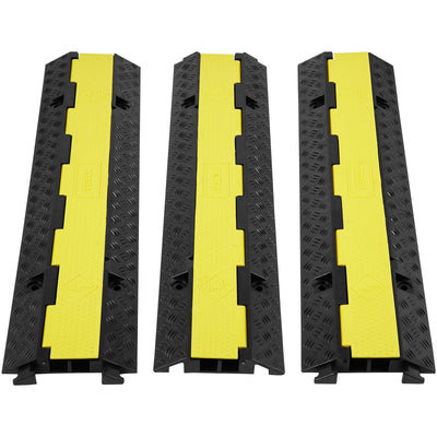 VEVOR 3 PCs Rubber Cable Protector Ramp, 2 Channel, 12000 lbs/axle Capacity Heavy Duty Hose Wire Cover Ramp Driveway, Traffic Speed Bump with Flip-Open Top Cover & 50 ft Warning Tape, for Indoor&Outdo 