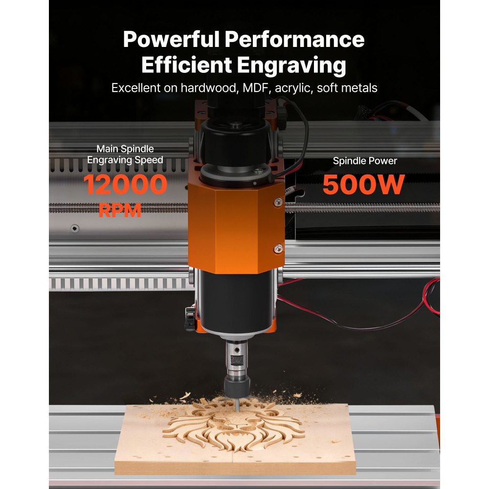 VEVOR CNC Router Machine, 500W Spindle, 3-Axis Wood Engraving Milling Machine, with 300 x 180 x 80 mm Working Area, Offline Controller, Limit Switch, E-Stop, for Wood Acrylic Plastic Carving Cutting