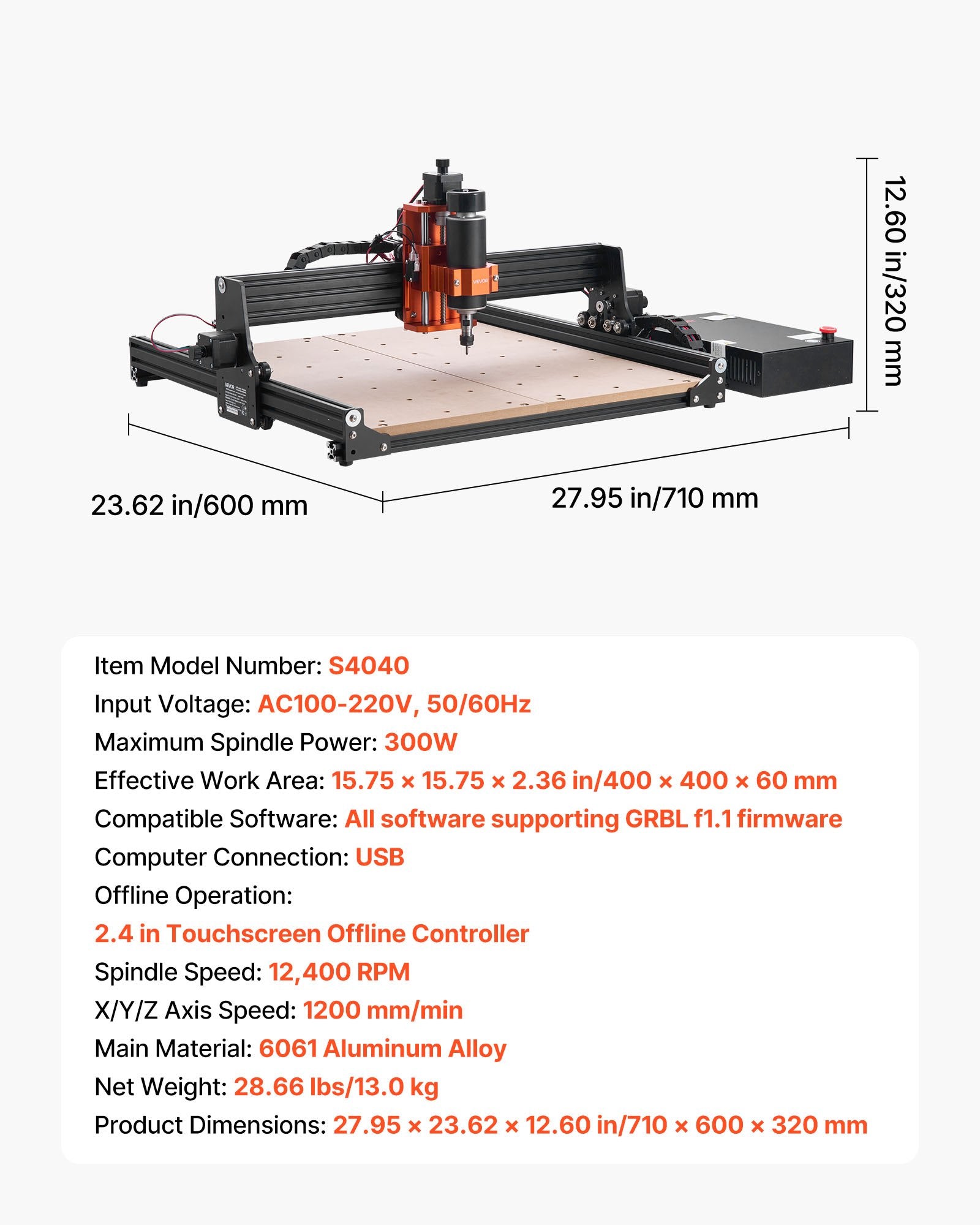 VEVOR CNC Router Machine – 300W Spindle | Large 400×400 mm Work Area