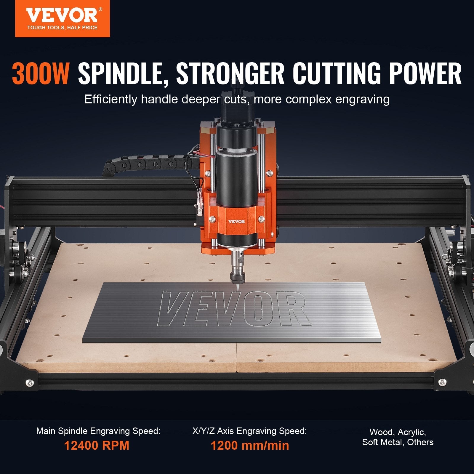 VEVOR CNC Router Machine, 300W, 3 Axis GRBL Control Wood Engraving Carving Milling Machine Kit, 400 x 400 x 75 mm / 15.7 x 15.7 x 2.95 in Working Area 12000 RPM for Wood Acrylic MDF PVC Plastic Foam 