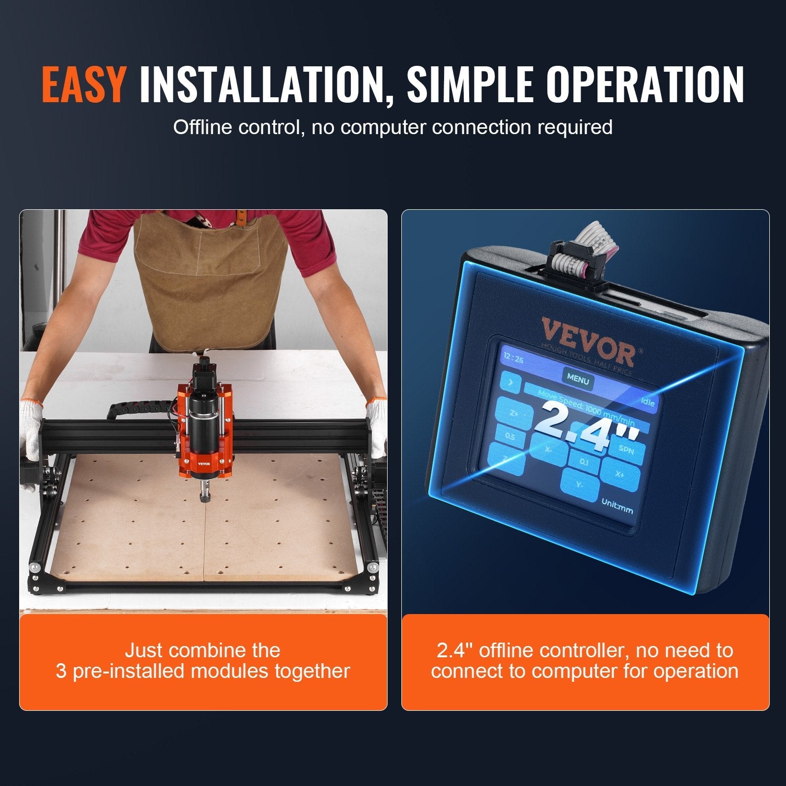 VEVOR CNC Router Machine, 300W, 3 Axis GRBL Control Wood Engraving Carving Milling Machine Kit, 400 x 400 x 75 mm / 15.7 x 15.7 x 2.95 in Working Area 12000 RPM for Wood Acrylic MDF PVC Plastic Foam 