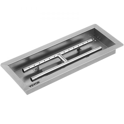 VEVOR Fire Pit Pan Stainless Steel Rectangular Fire Pit Pan and Burner 20x8 inch, Built-in Fire Pit Pan Both for Propane Gas & Natural Gas Suitable for Indoor & Outdoor Use 