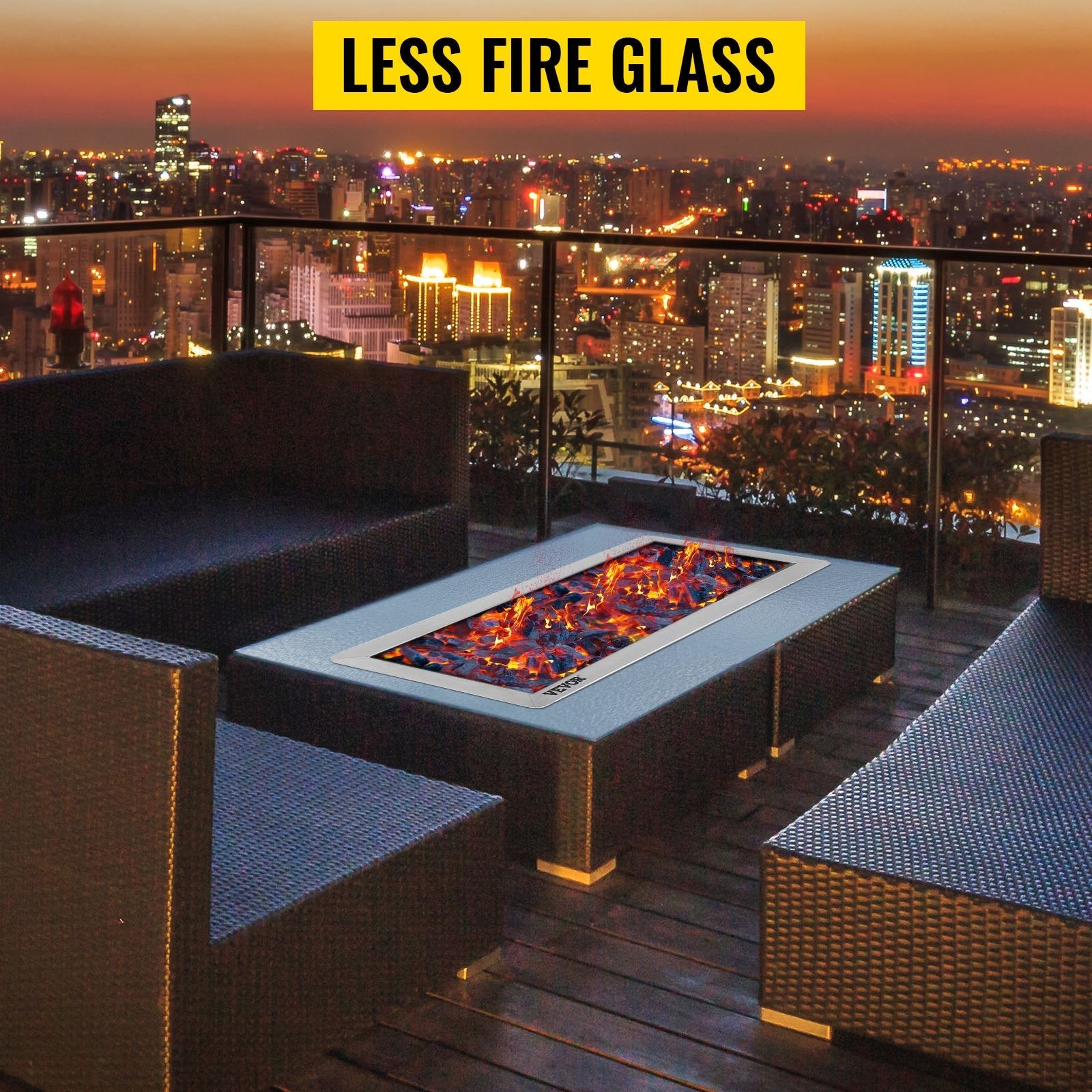 VEVOR Fire Pit Pan 31.5x12 Inch, Stainless Steel Rectangular Fire Pit Pan and Burner, Built-in Fire Pit Pan with H-Burner, 90K BTU 