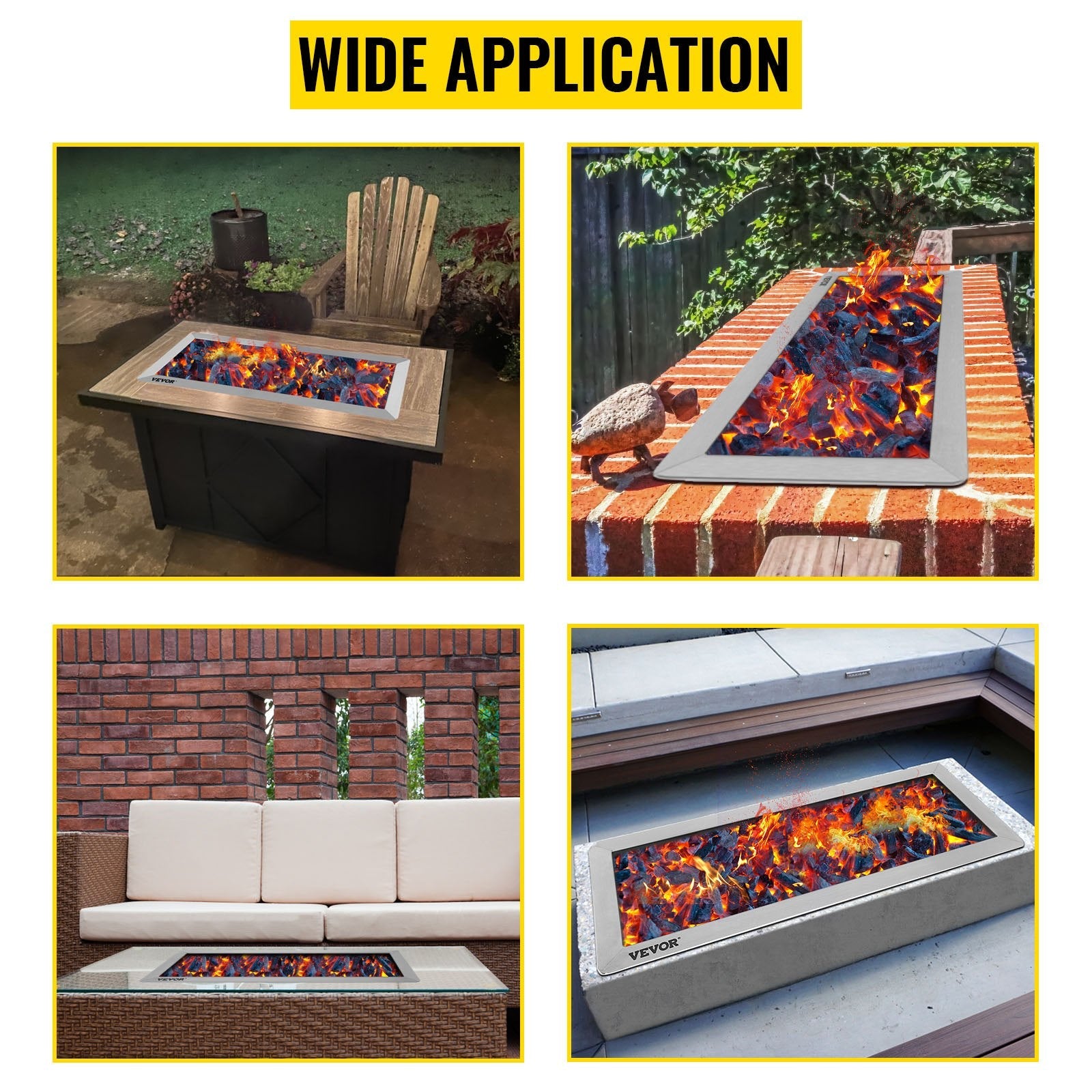 VEVOR Fire Pit Pan 31.5x12 Inch, Stainless Steel Rectangular Fire Pit Pan and Burner, Built-in Fire Pit Pan with H-Burner, 90K BTU 