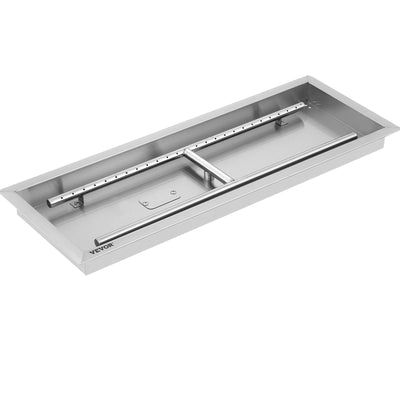 VEVOR Fire Pit Pan Stainless Steel Rectangular Fire Pit Pan and Burner 37.5x14 Inch, Built-in Fire Pit Pan Both for Propane Gas & Natural Gas Suitable for Indoor & Outdoor Use, 150K BTU 