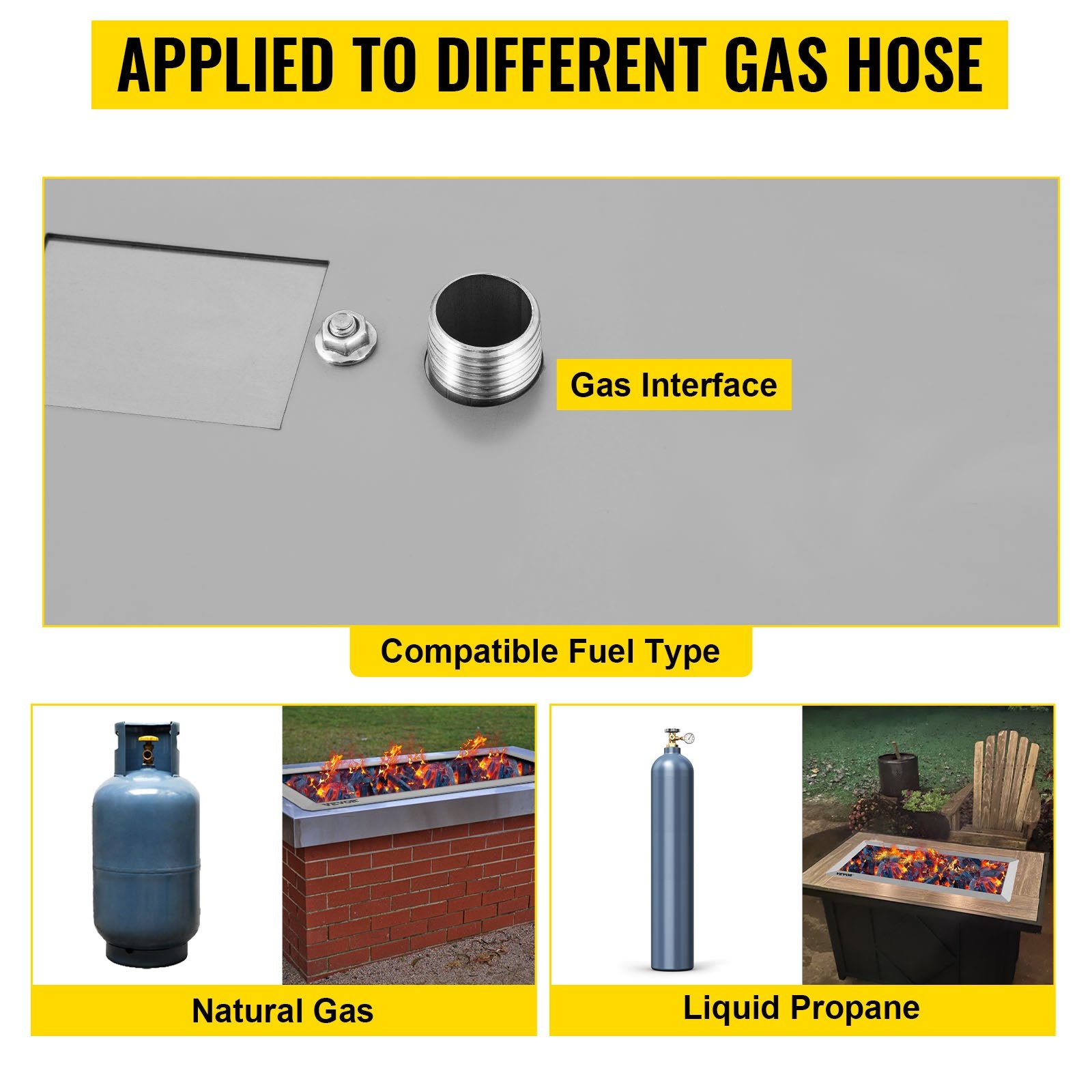 VEVOR Fire Pit Pan Stainless Steel Rectangular Fire Pit Pan and Burner 37.5x14 Inch, Built-in Fire Pit Pan Both for Propane Gas & Natural Gas Suitable for Indoor & Outdoor Use, 150K BTU 